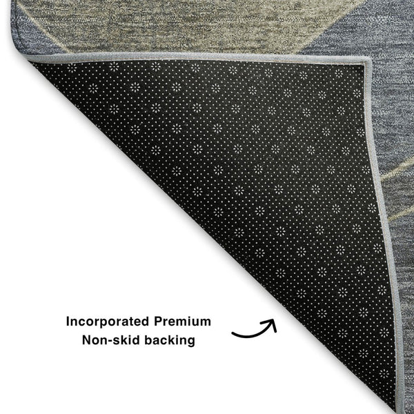 HomeRoots 5' X 8' Denim Blue and Gray Abstract Area Rug - Washable, UV-Protected, Stylish & Durable Design 707133