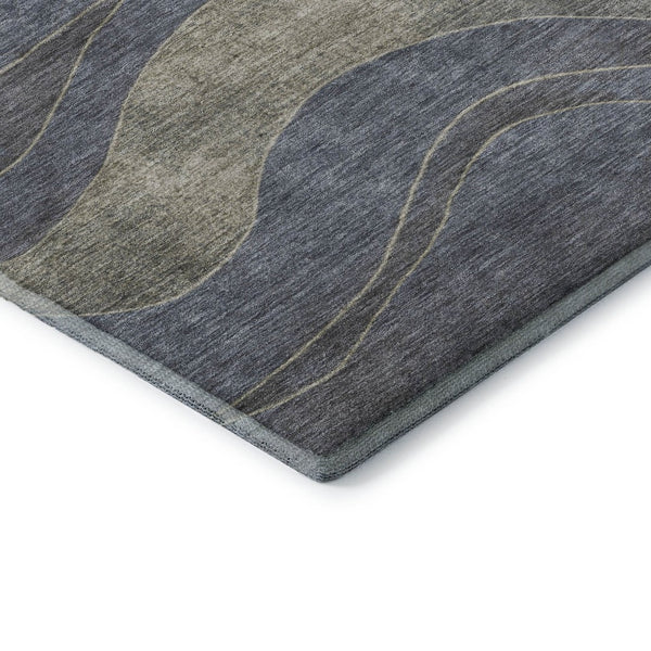 HomeRoots 5' X 8' Denim Blue and Gray Abstract Area Rug - Washable, UV-Protected, Stylish & Durable Design 707133