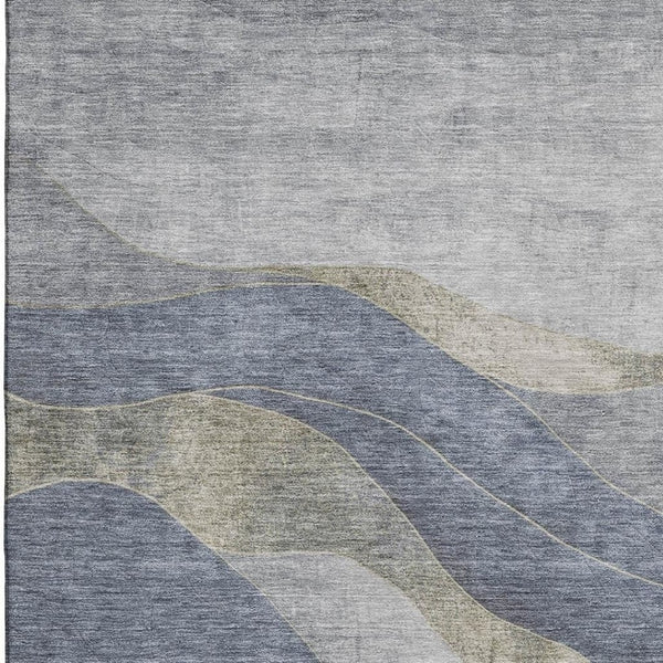 HomeRoots 5' X 8' Denim Blue and Gray Abstract Area Rug - Washable, UV-Protected, Stylish & Durable Design 707133