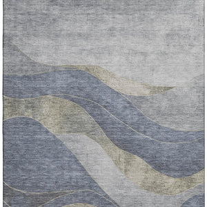HomeRoots 5' X 8' Denim Blue and Gray Abstract Area Rug - Washable, UV-Protected, Stylish & Durable Design 707133