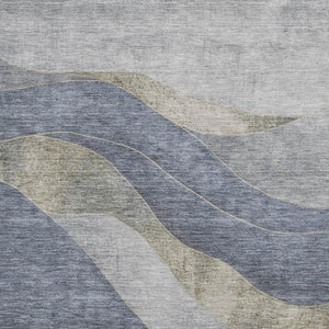 HomeRoots 8' Stylish Denim Blue & Gray Abstract Washable Round Rug with UV Protection for Daily Living Spaces 707134