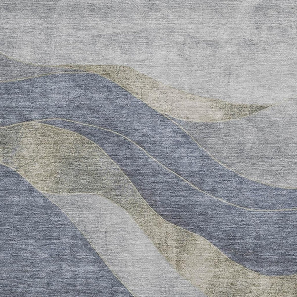 HomeRoots 8' Stylish Denim Blue & Gray Abstract Washable Round Rug with UV Protection for Daily Living Spaces 707134