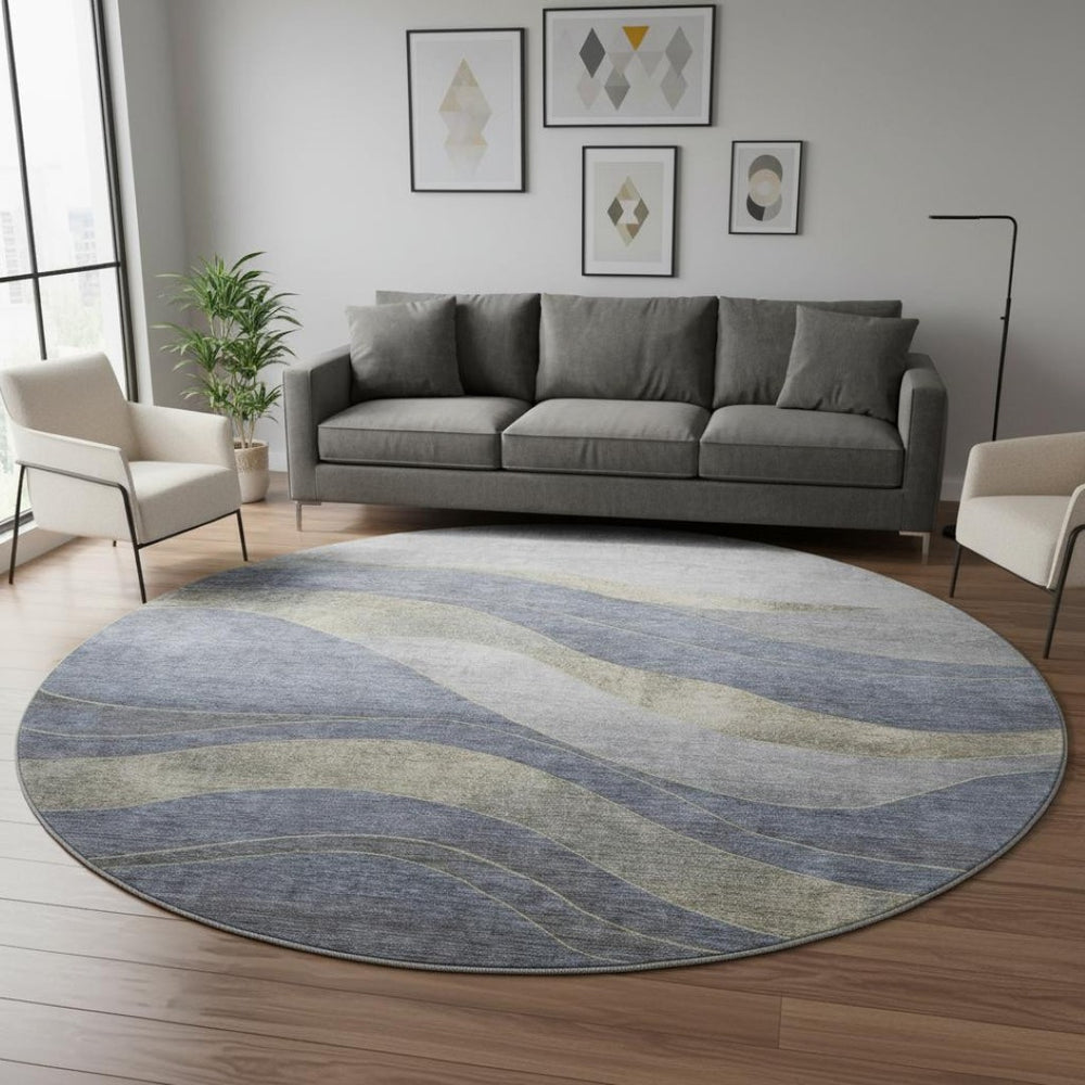 HomeRoots 8' X 10' Denim Blue & Gray Abstract Washable Area Rug - Stylish, Durable, UV Protected, Family-Friendly! 707135