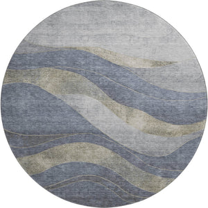HomeRoots 8' X 10' Denim Blue & Gray Abstract Washable Area Rug - Stylish, Durable, UV Protected, Family-Friendly! 707135