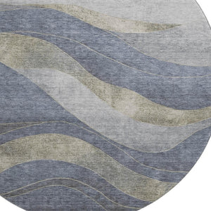 HomeRoots 8' X 10' Denim Blue & Gray Abstract Washable Area Rug - Stylish, Durable, UV Protected, Family-Friendly! 707135