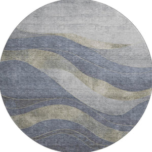 HomeRoots 8' X 10' Denim Blue & Gray Abstract Washable Area Rug - Stylish, Durable, UV Protected, Family-Friendly! 707135