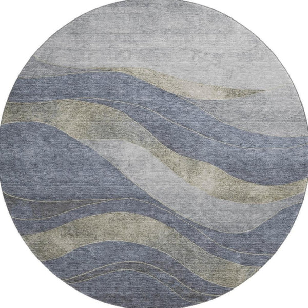HomeRoots 8' X 10' Denim Blue & Gray Abstract Washable Area Rug - Stylish, Durable, UV Protected, Family-Friendly! 707135
