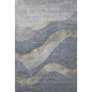 HomeRoots 9' X 12' Denim Blue & Gray Abstract Washable Area Rug – UV Protected, Stain Resistant, Durable Design 707136