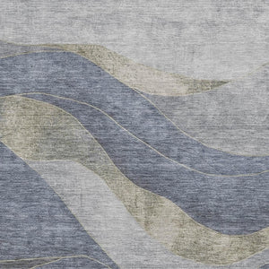 HomeRoots 10' X 14' Denim Blue & Gray Abstract Washable Area Rug - UV Protected, Durable & Stylish Design 707137