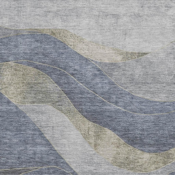 HomeRoots 10' X 14' Denim Blue & Gray Abstract Washable Area Rug - UV Protected, Durable & Stylish Design 707137