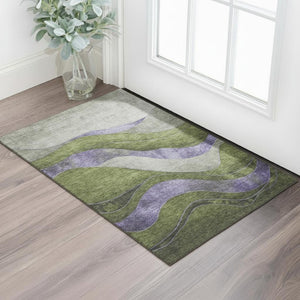 HomeRoots 5' X 8' Olive Green & Purple Abstract Washable Area Rug - Stylish, Durable, UV Protected Design! 707139