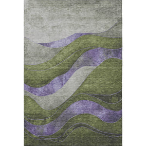 HomeRoots 5' X 8' Olive Green & Purple Abstract Washable Area Rug - Stylish, Durable, UV Protected Design! 707139