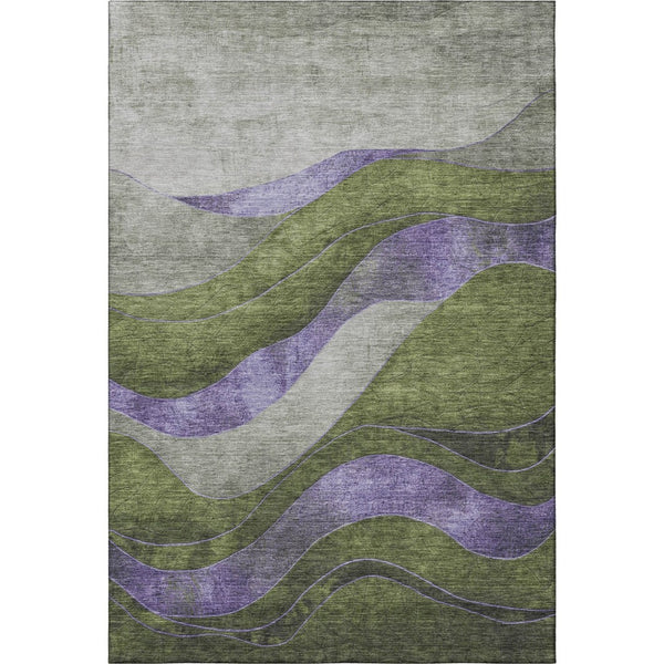 HomeRoots 5' X 8' Olive Green & Purple Abstract Washable Area Rug - Stylish, Durable, UV Protected Design! 707139