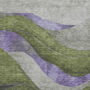 HomeRoots 8' Abstract Olive Green & Purple Washable Round Rug with UV Protection for Stylish Living Spaces 707140