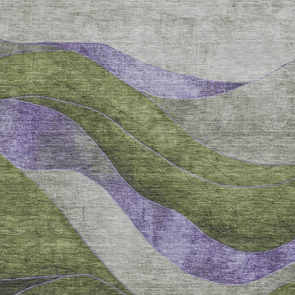 HomeRoots 8' Abstract Olive Green & Purple Washable Round Rug with UV Protection for Stylish Living Spaces 707140
