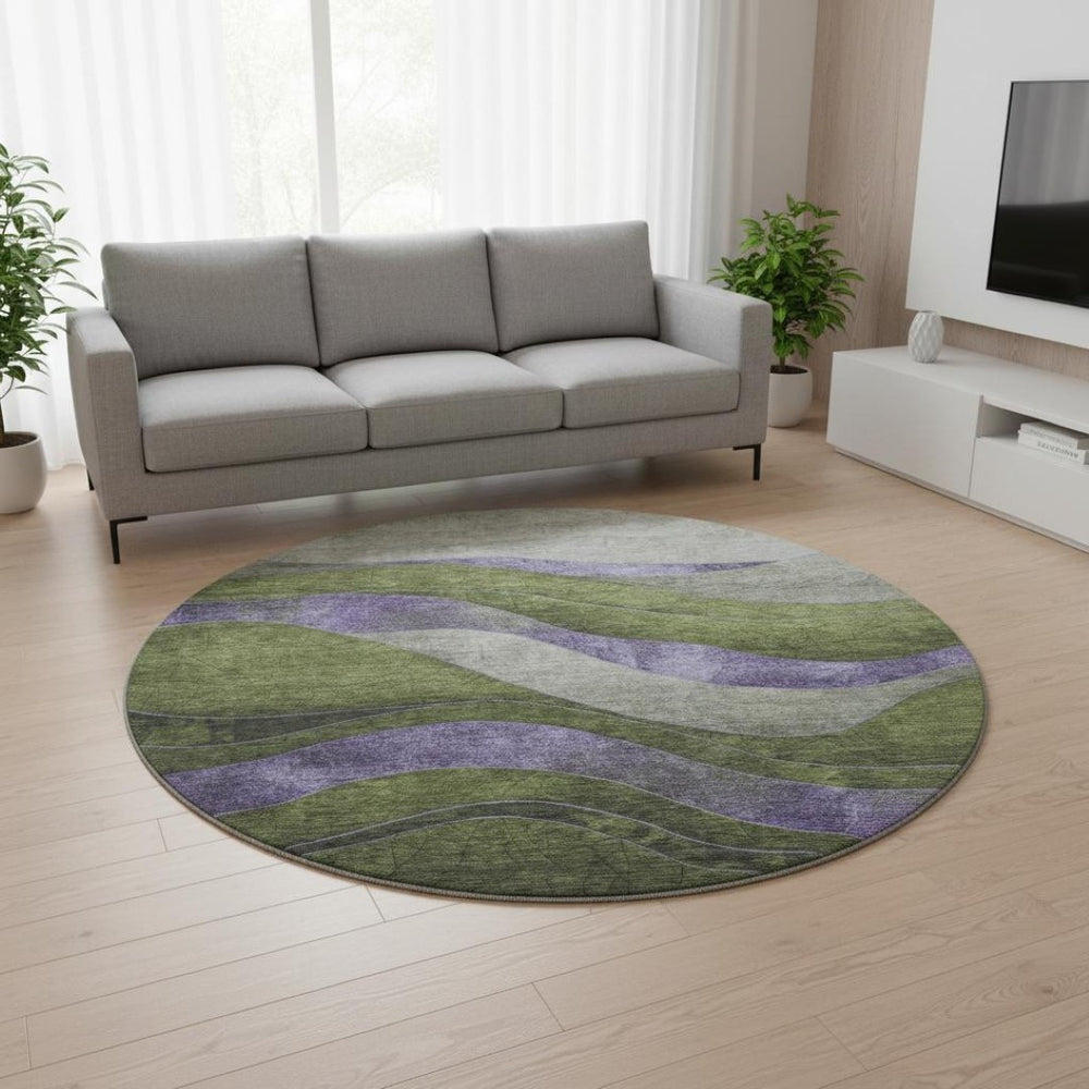 HomeRoots 8' X 10' Washable Olive Green & Purple Abstract Area Rug with UV Protection for Busy Homes 707141