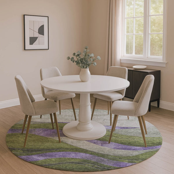 HomeRoots 8' X 10' Washable Olive Green & Purple Abstract Area Rug with UV Protection for Busy Homes 707141