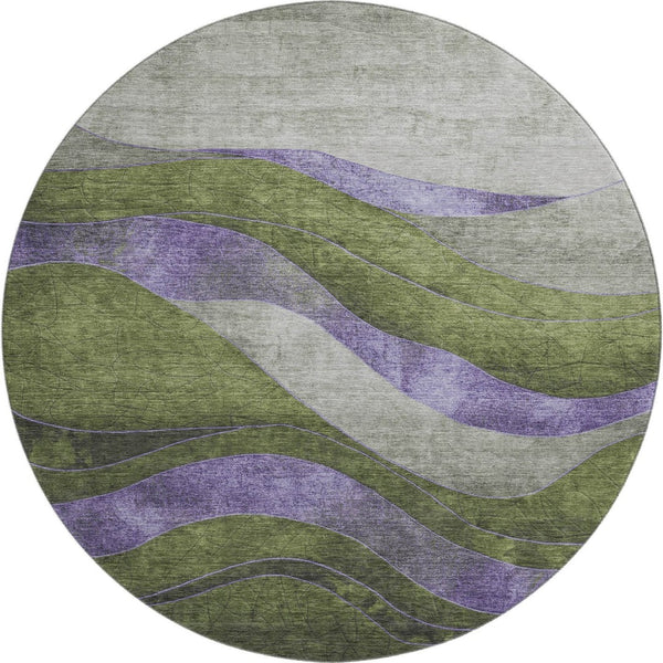 HomeRoots 8' X 10' Washable Olive Green & Purple Abstract Area Rug with UV Protection for Busy Homes 707141