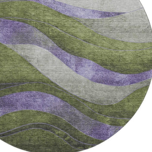 HomeRoots 8' X 10' Washable Olive Green & Purple Abstract Area Rug with UV Protection for Busy Homes 707141