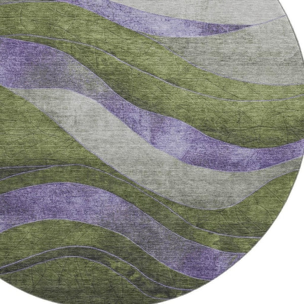 HomeRoots 8' X 10' Washable Olive Green & Purple Abstract Area Rug with UV Protection for Busy Homes 707141