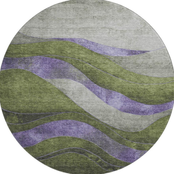 HomeRoots 8' X 10' Washable Olive Green & Purple Abstract Area Rug with UV Protection for Busy Homes 707141
