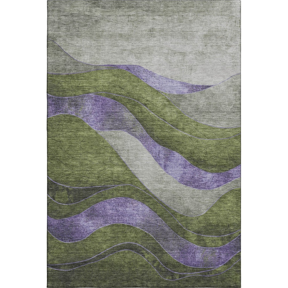 HomeRoots 9' X 12' Olive Green & Purple Abstract Washable Area Rug - UV Protected, Stain Resistant, Durable Design! 707142