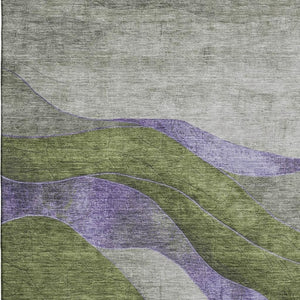 HomeRoots 9' X 12' Olive Green & Purple Abstract Washable Area Rug - UV Protected, Stain Resistant, Durable Design! 707142