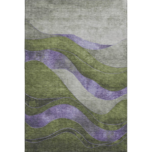 HomeRoots 10' Olive Green & Purple Abstract Washable Area Rug - Durable, UV-Protected, Perfect for High-Traffic Homes 707143