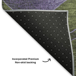 HomeRoots 10' Olive Green & Purple Abstract Washable Area Rug - Durable, UV-Protected, Perfect for High-Traffic Homes 707143
