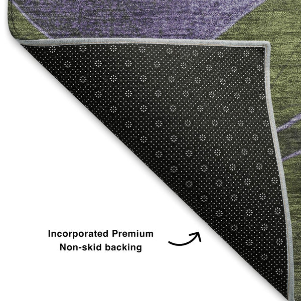 HomeRoots 10' Olive Green & Purple Abstract Washable Area Rug - Durable, UV-Protected, Perfect for High-Traffic Homes 707143