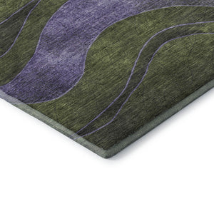 HomeRoots 10' Olive Green & Purple Abstract Washable Area Rug - Durable, UV-Protected, Perfect for High-Traffic Homes 707143