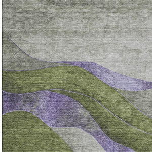 HomeRoots 10' Olive Green & Purple Abstract Washable Area Rug - Durable, UV-Protected, Perfect for High-Traffic Homes 707143