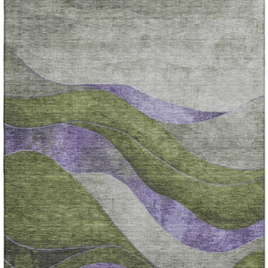 HomeRoots 10' Olive Green & Purple Abstract Washable Area Rug - Durable, UV-Protected, Perfect for High-Traffic Homes 707143