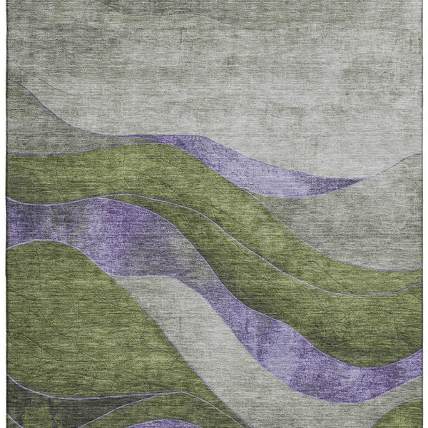HomeRoots 10' Olive Green & Purple Abstract Washable Area Rug - Durable, UV-Protected, Perfect for High-Traffic Homes 707143