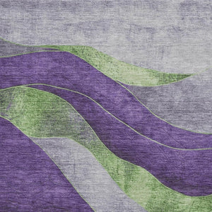 HomeRoots 8' Abstract Washable Round Rug in Purple & Green - Stylish, Durable, UV Protected for High-Traffic Areas 707146