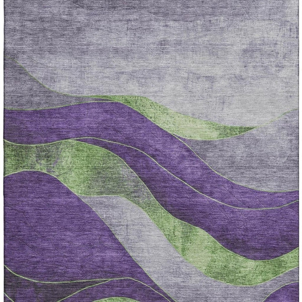 HomeRoots 8' Abstract Washable Round Rug in Purple & Green - Stylish, Durable, UV Protected for High-Traffic Areas 707146