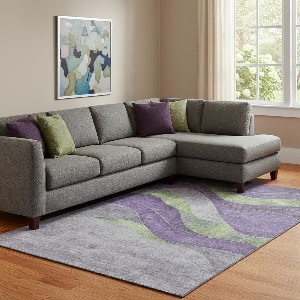 HomeRoots 9' X 12' Washable Purple and Green Abstract Area Rug with UV Protection - Durable, Stylish, Easy Care! 707148