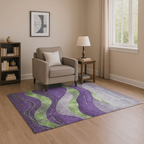 HomeRoots 9' X 12' Washable Purple and Green Abstract Area Rug with UV Protection - Durable, Stylish, Easy Care! 707148