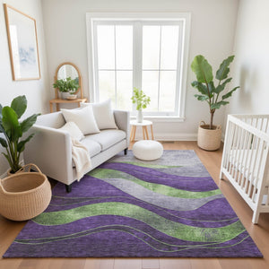 HomeRoots 9' X 12' Washable Purple and Green Abstract Area Rug with UV Protection - Durable, Stylish, Easy Care! 707148