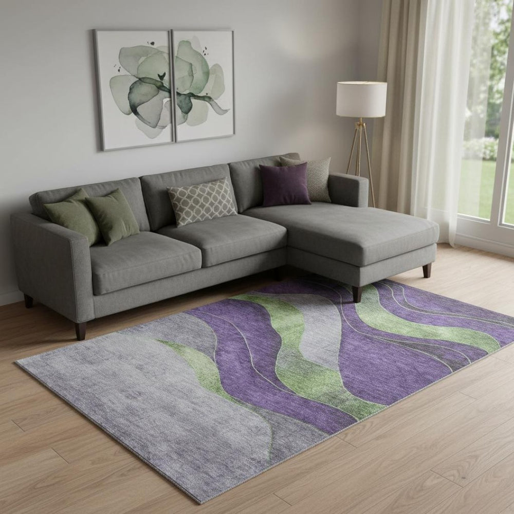 HomeRoots 10' X 14' Stylish Purple & Green Abstract Area Rug - Washable, UV-Protected & Durable for All Spaces! 707149
