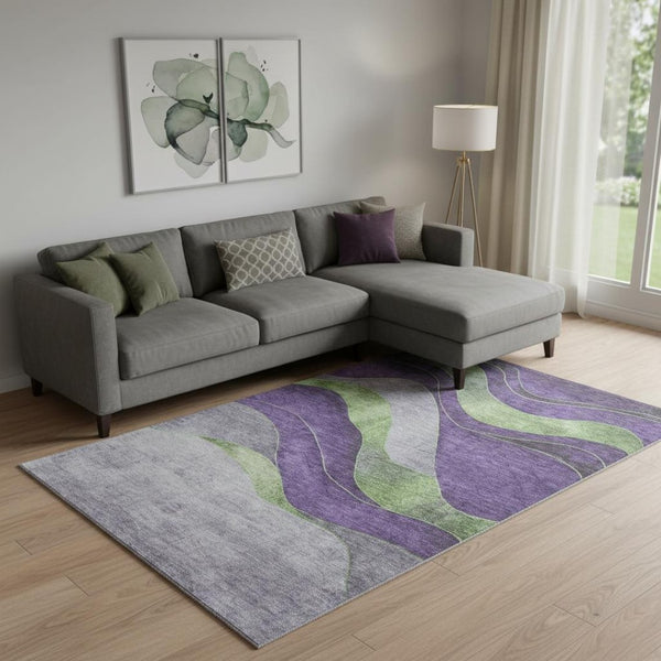 HomeRoots 10' X 14' Stylish Purple & Green Abstract Area Rug - Washable, UV-Protected & Durable for All Spaces! 707149