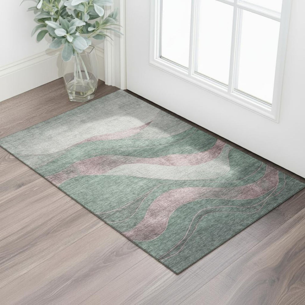 HomeRoots 5' X 8' Sage and Mauve Abstract Area Rug - Durable, Washable, UV-Protected for High-Traffic Spaces 707151
