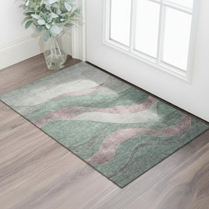 HomeRoots 5' X 8' Sage and Mauve Abstract Area Rug - Durable, Washable, UV-Protected for High-Traffic Spaces 707151