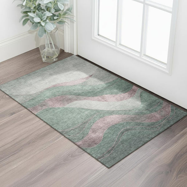 HomeRoots 5' X 8' Sage and Mauve Abstract Area Rug - Durable, Washable, UV-Protected for High-Traffic Spaces 707151