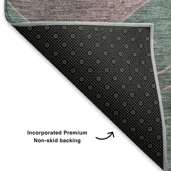 HomeRoots 5' X 8' Sage and Mauve Abstract Area Rug - Durable, Washable, UV-Protected for High-Traffic Spaces 707151