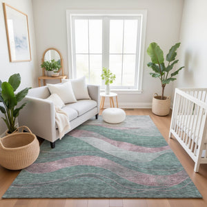 HomeRoots 5' X 8' Sage and Mauve Abstract Area Rug - Durable, Washable, UV-Protected for High-Traffic Spaces 707151