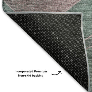 HomeRoots 8' Abstract Sage and Mauve Washable Round Rug - Stylish, Durable, UV-Protected for Family Homes 707152