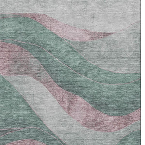 HomeRoots 8' Abstract Sage and Mauve Washable Round Rug - Stylish, Durable, UV-Protected for Family Homes 707152