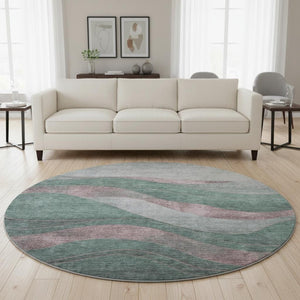 HomeRoots 8' X 10' Sage and Mauve Abstract Washable Area Rug – Durable, UV-Protected, Perfect for High-Traffic Homes 707153