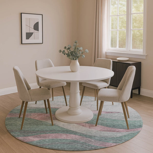 HomeRoots 8' X 10' Sage and Mauve Abstract Washable Area Rug – Durable, UV-Protected, Perfect for High-Traffic Homes 707153
